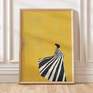 Moderne Afrikanerin Wandbild, Gelb Schwarz Mode Druck, minimalistische digitale Kunst, zeitgenössisches Wohndekor, stilvolles druckbares Poster