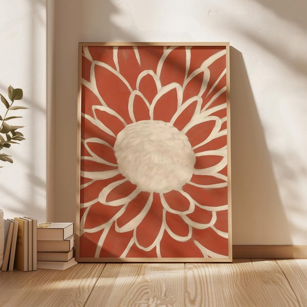 Terrakottablomma Väggkonst Modern Boho Botanisk Tryck Minimalistisk Djärv Kronbladsillustration Samtida Neutral Inredning Digital Nedladdning Affisch