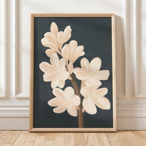 Cream Floral Botanical Wall Art Minimalist Flower Print Modern Dark Background Illustration Elegant Neutral Decor Digital Download Poster