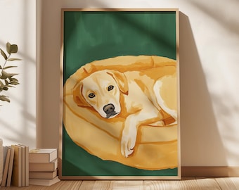 Grafika z labradorem, grafika ścienna z żółtym psem, dekoracja z motywem złotego labradora, prezent dla miłośnika psów, plakat z portretem zwierzaka
