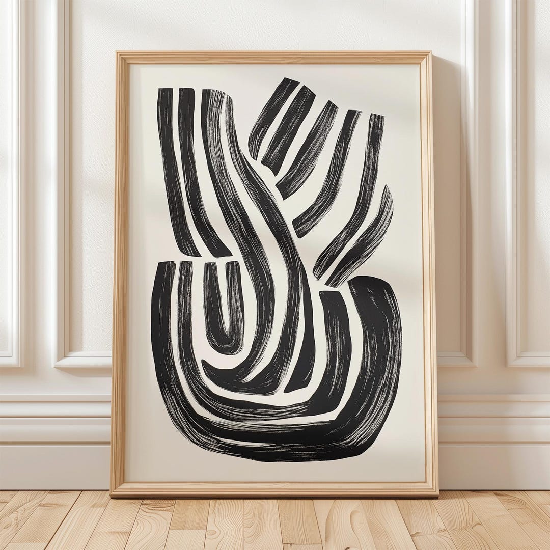 Abstract Black and White Brushstroke Art | Minimalist Modern Wall Decor ...