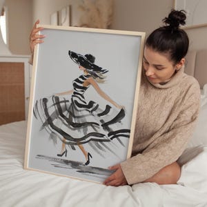 Elegant Fashion Illustration Black and White Striped Dress Modern Woman ...