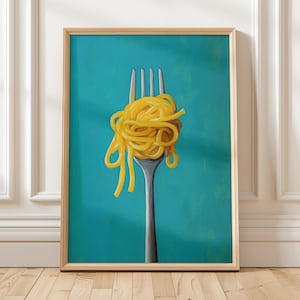 Colorful Pasta Art | Digital Food Wall Art Print | Bright Fork and Noodles Kitchen Decor | Vibrant Modern Artwork for Dining Area