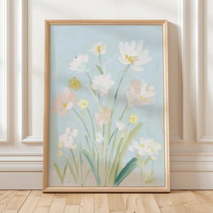 Pastel Flower Art Print Soft Botanical Painting Wall Decor Light Blue Floral Poster Cottagecore Printable Modern Botanical Nursery Art