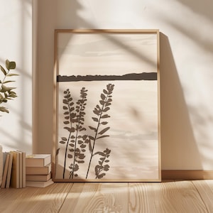 Minimalist Nature Wall Art Neutral Lake Landscape Print Beige Botanical Horizon Poster Calm Earth Tone Decor Digital Printable Artwork