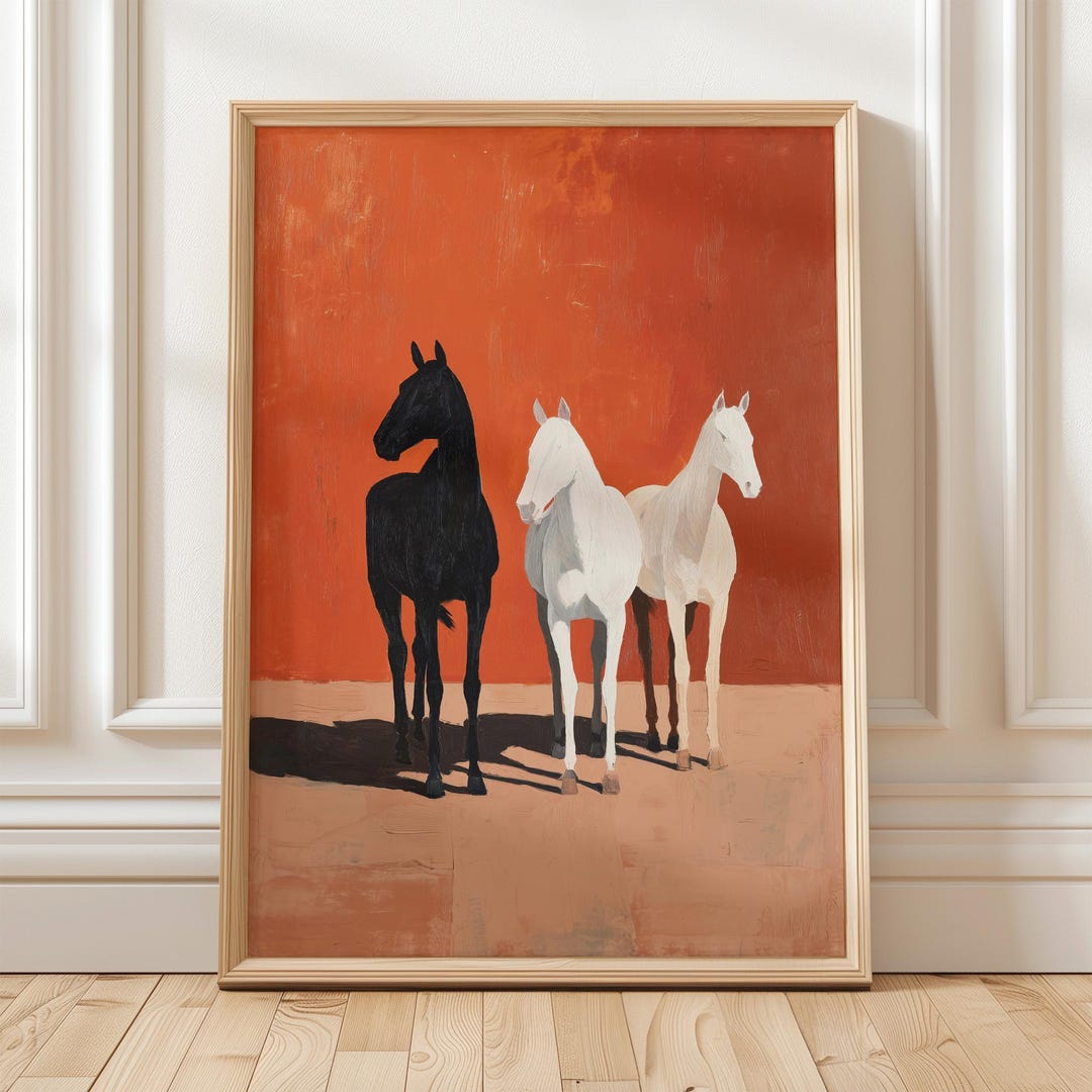 Minimalist Horse Art Modern Western Wall Print Black and White Horses ...