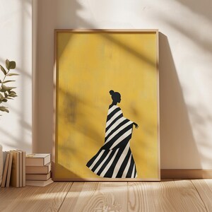 Minimalist African Woman Art, Yellow and Black Fashion Print, Modern Wall Decor, Digital Artwork, Abstract Female Portrait, Printable Poster