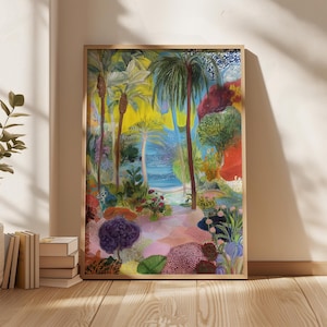 Tropical Garden Wall Art Colorful Palm Tree Landscape Print Vibrant Botanical Nature Painting Boho Jungle Decor Printable Artwork