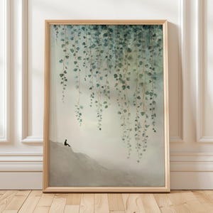 Hanging Vine Wall Art Minimal Nature Print Soft Green Leaves Landscape Printable Art
