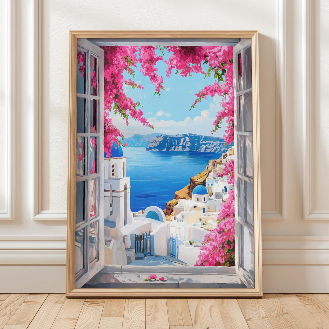 Santorini Printable Wall Art Window View | Greece Travel Print Instant ...