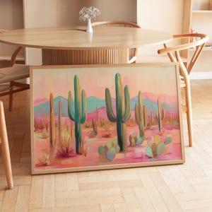 Desert Cactus Sunset Wall Art Southwestern Landscape Print Vibrant Desert Painting Boho Western Decor Printable Cactus Poster