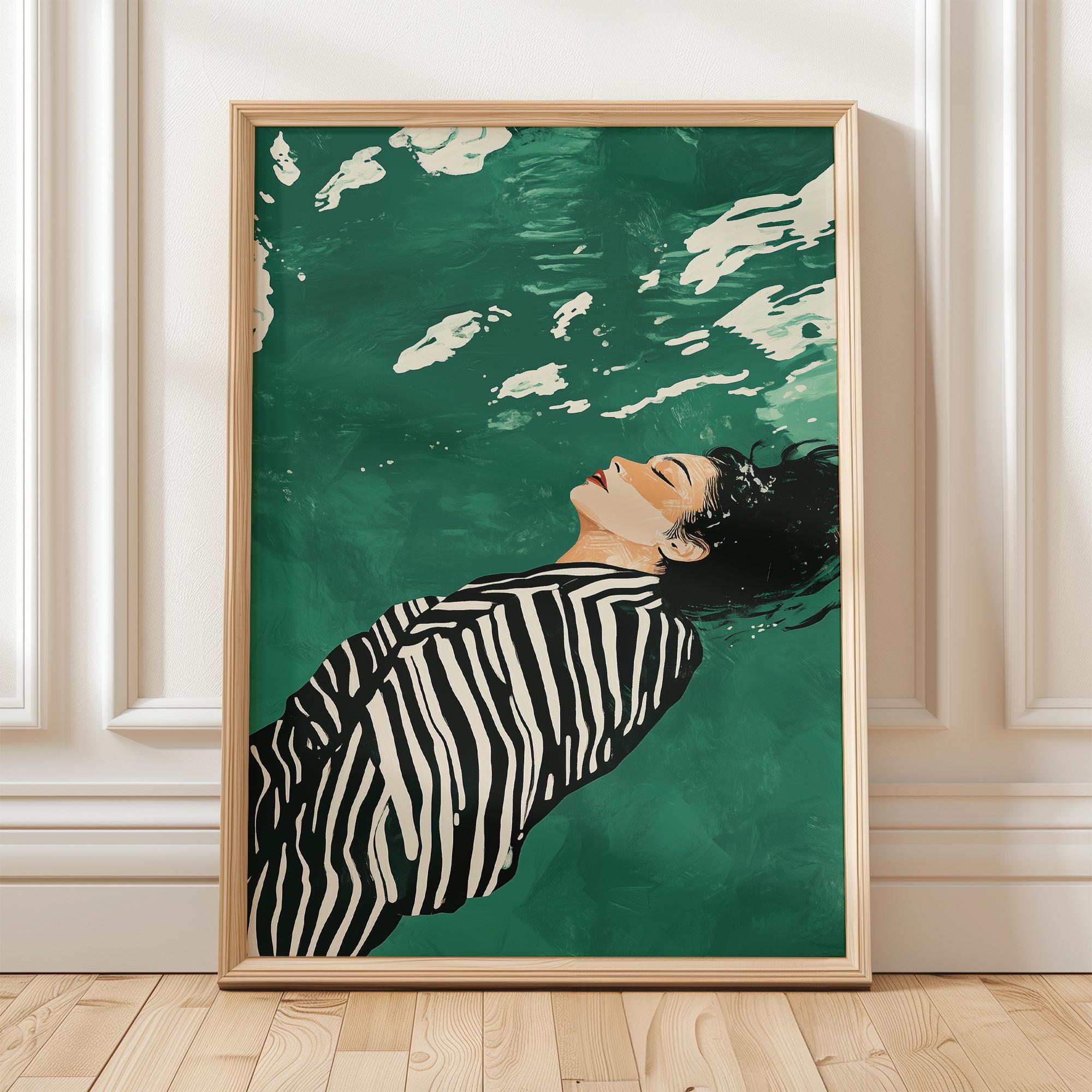 Emerald Green Abstract Woman Large Wall Art, Contemporary Artwork Minimalist Print, Living Room Wall Art Stripe Woman Print Digital Download