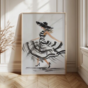 Elegant Fashion Illustration Black and White Striped Dress Modern Woman ...