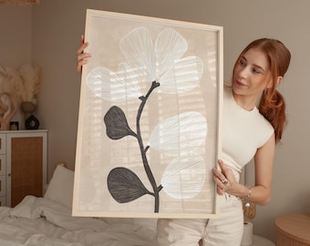 Minimalist Botanical Wall Art | Beige and Black Line Drawing | Modern Abstract Floral Print | Neutral Home Decor | Digital Download Artwork