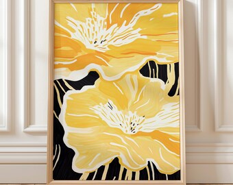 Yellow Floral Wall Art, Modern Botanical Wall Print (Digital Download)