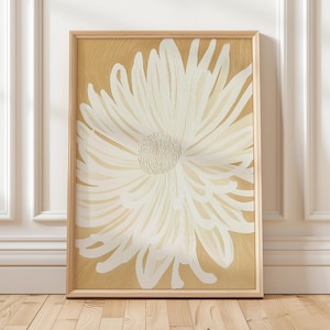 Neutrale florale Wandkunst weiße Blume Linie Zeichnung auf beige Hintergrund Minimal botanische Druck-moderne Natur Plakat Digital Download