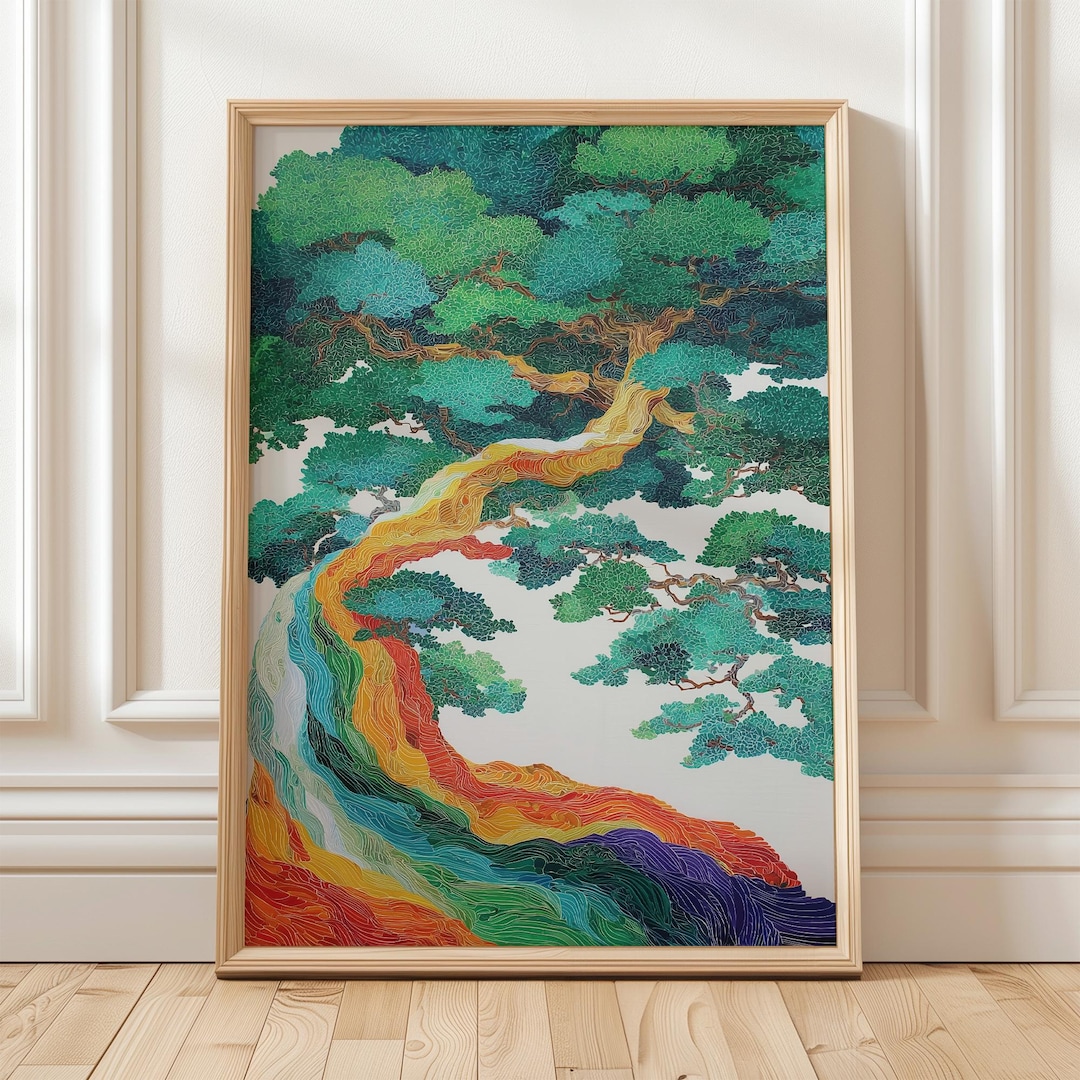 Colorful Tree Wall Art Abstract Nature Print Vibrant Flowing Lines ...