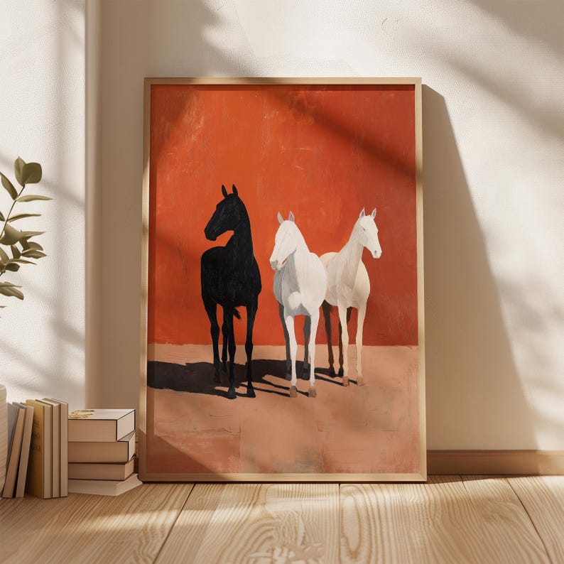 Minimalist Horse Art Modern Western Wall Print Black and White Horses ...