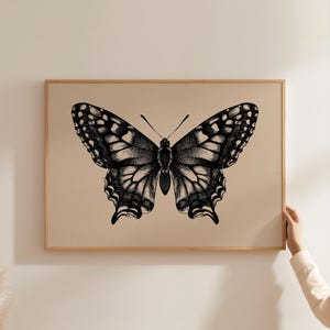 Black Butterfly Line Art Print Botanical Insect Drawing Wall Decor Vintage Style Butterfly Poster Minimalist Nature Wall Art Neutral