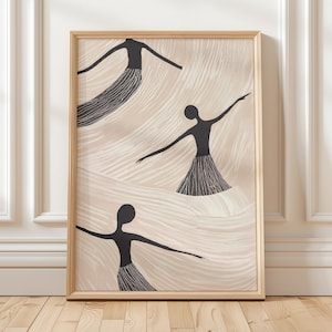 Flowing Dancing Figures Minimalist Neutral Tone Print, Modern Abstract Wall Art for Contemporary Home Decor, Instant Digital Download