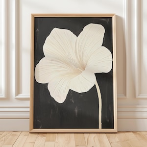 Art mural floral minimaliste, illustration de fleurs neutres sur fond noir, impression d'art botanique moderne, élégant contemporain à télécharger