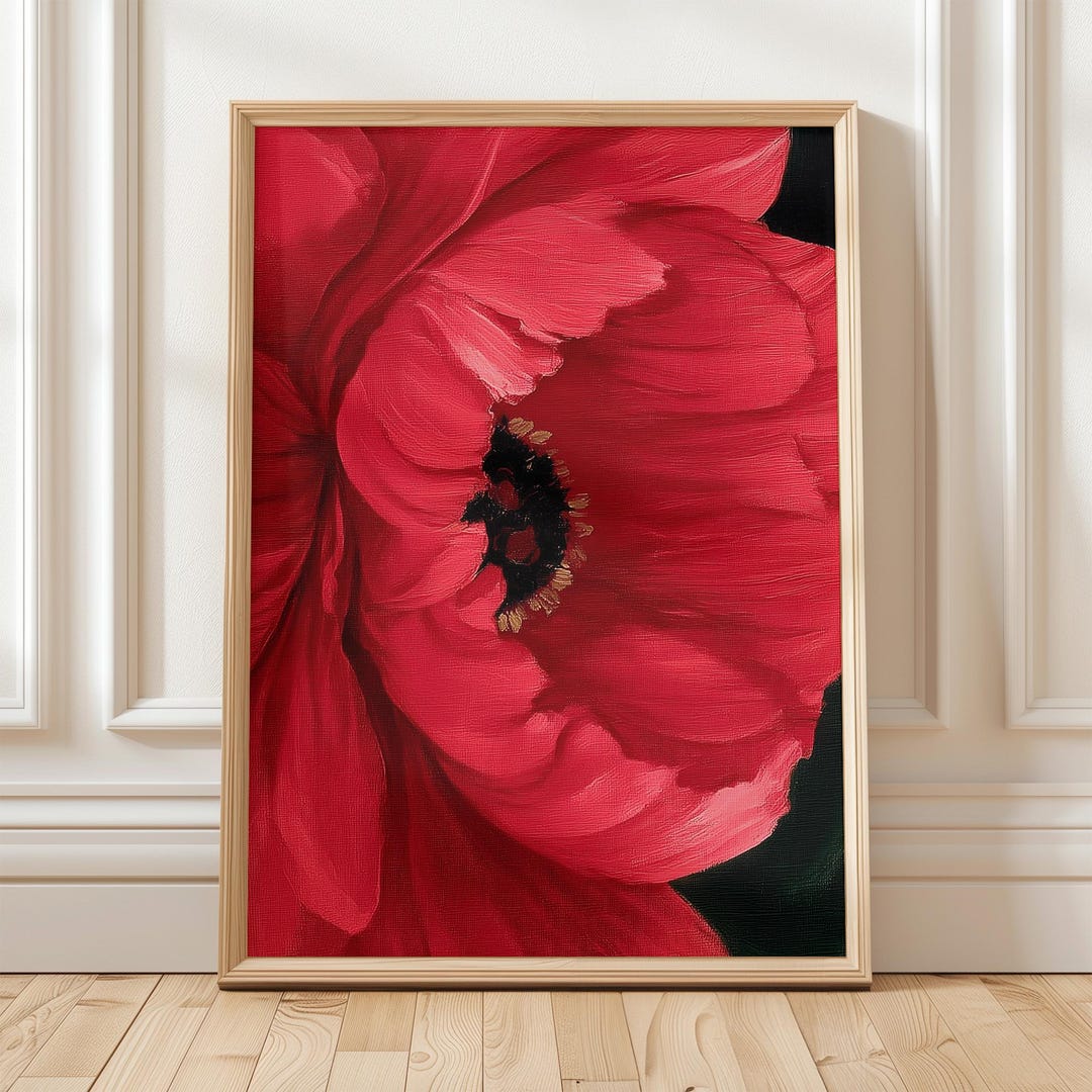 Red Floral Wall Art Print Red Flower Close up Modern Botanical Art Bold ...