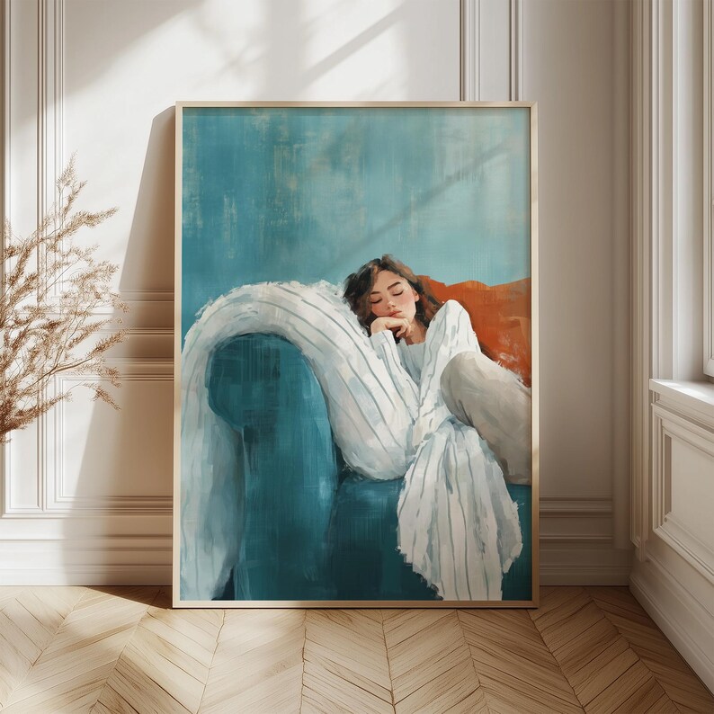 Dreamy Sleeping Woman Print, Cozy Abstract Wall Art, Minimalist Print ...