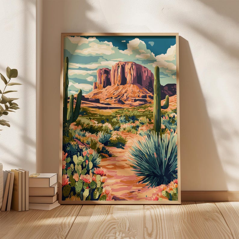 Southwest Desert Wall Art Cactus Landscape Print Western Nature Decor ...