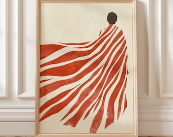 Red Striped Abstract Figure Print, Large Wall Art, Minimalist Modern Artwork, Contemporary Home Decor, Bold Statement Digital Download