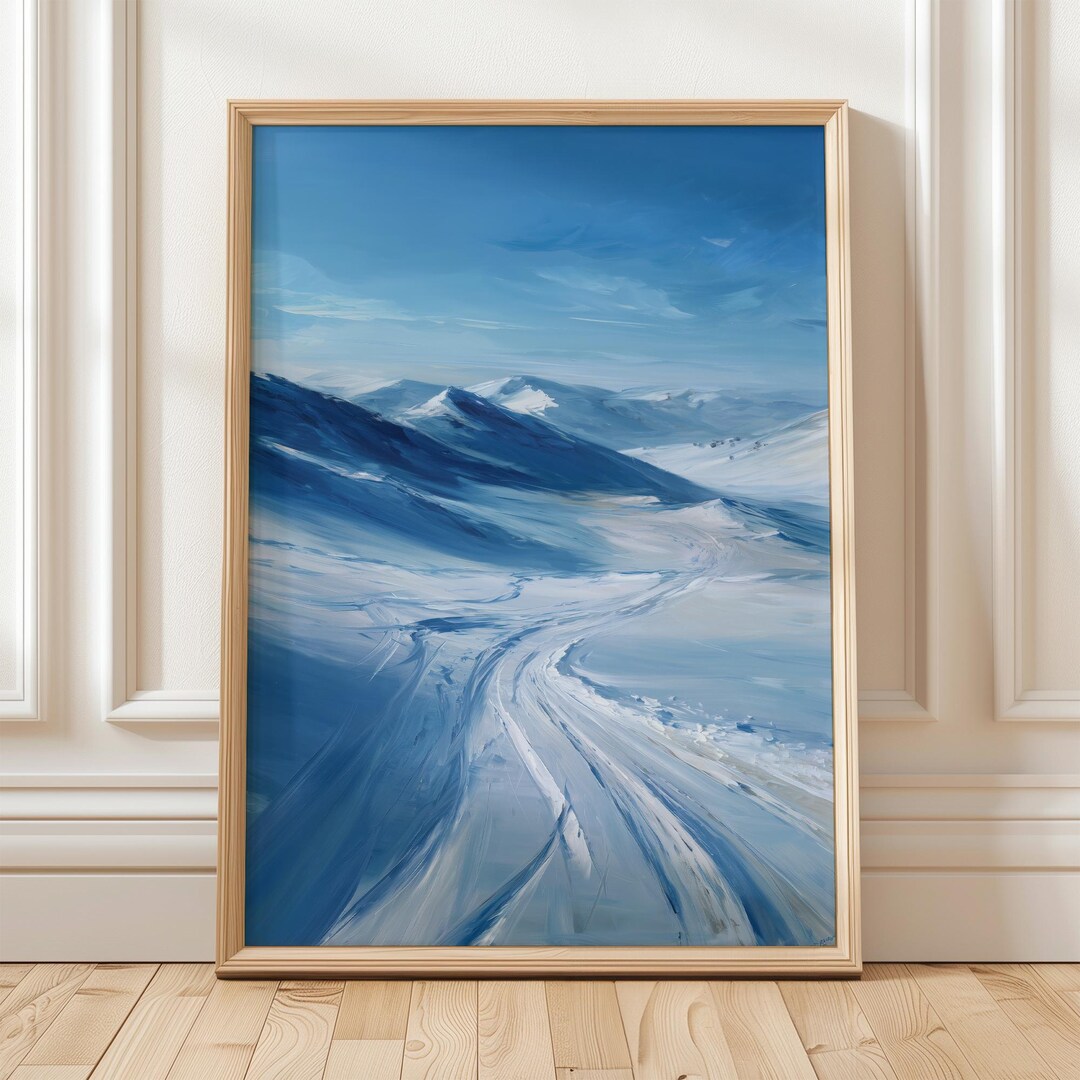 Abstract Blue Landscape Wall Art Serene Mountain Horizon Minimal ...