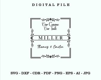 Tabla de cortar con monograma SVG: Diseño de toalla de cocina grabada con láser (archivo digital)