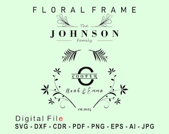 Floral Frame Monogram SVG: Wedding Last Name Design (Digital Download)