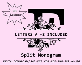 Sunflower Split Letter Monogram: Floral Alphabet (Digital Download)