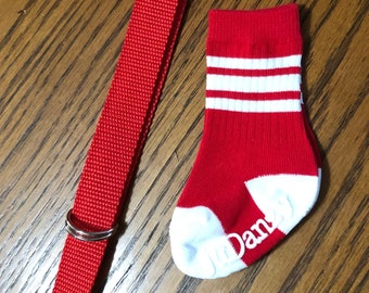 Infant Red with White Band Baseball Socks and Belt set, belt/socks combo, baseball uniform accessories, Socks 0-6 (NB) or 6-12 month