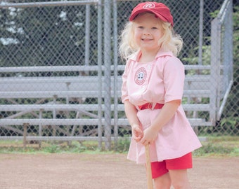 3T A League of Their Own Vintage Rockford Peaches Dottie dress with Belt & front patch, Birthday, halloween