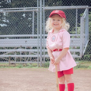 3T A League of Their Own Vintage Rockford Peaches Dottie dress with Belt & front patch, Birthday, halloween