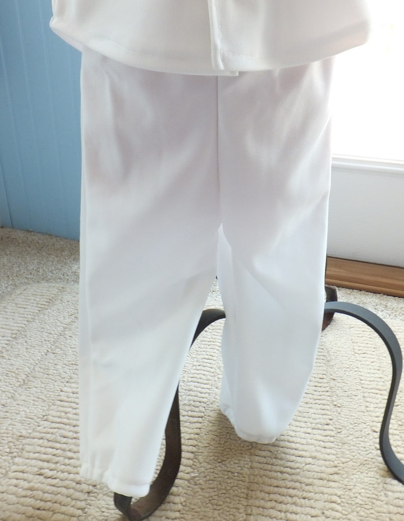 Infant White Knit baseball pants Full Length with belt loops NB, 6-12, 12-18, 18-24 month sizes. Cake smash, tball, birthday image 2