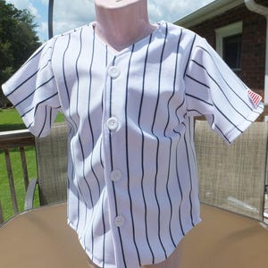 Navy Blue and white Pinstripe Baseball Jersey, Spring or summer weight knit fabric, NB, 6, 12 or 18 month Infants. Cake Smash, 1st Birthday image 1