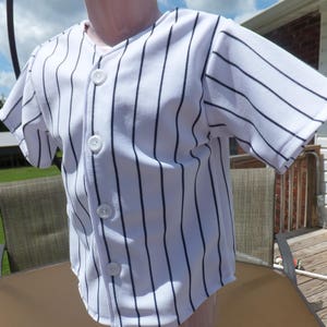 Navy Blue and white Pinstripe Baseball Jersey, Spring or summer weight knit fabric, NB, 6, 12 or 18 month Infants. Cake Smash, 1st Birthday image 2