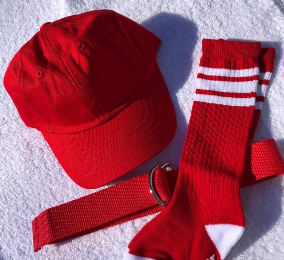 Red Baseball Cap Belt and Socks Set 