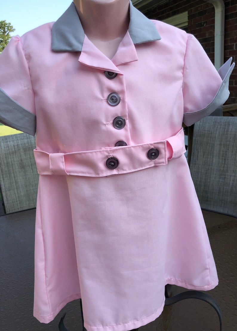 Lucy Chocolate Factory Costume Size 3T-8 girls, 50's Inspired Pink and Gray dress, Pink Bakers Hat, Lucy, Ethel, Halloween costume. image 1