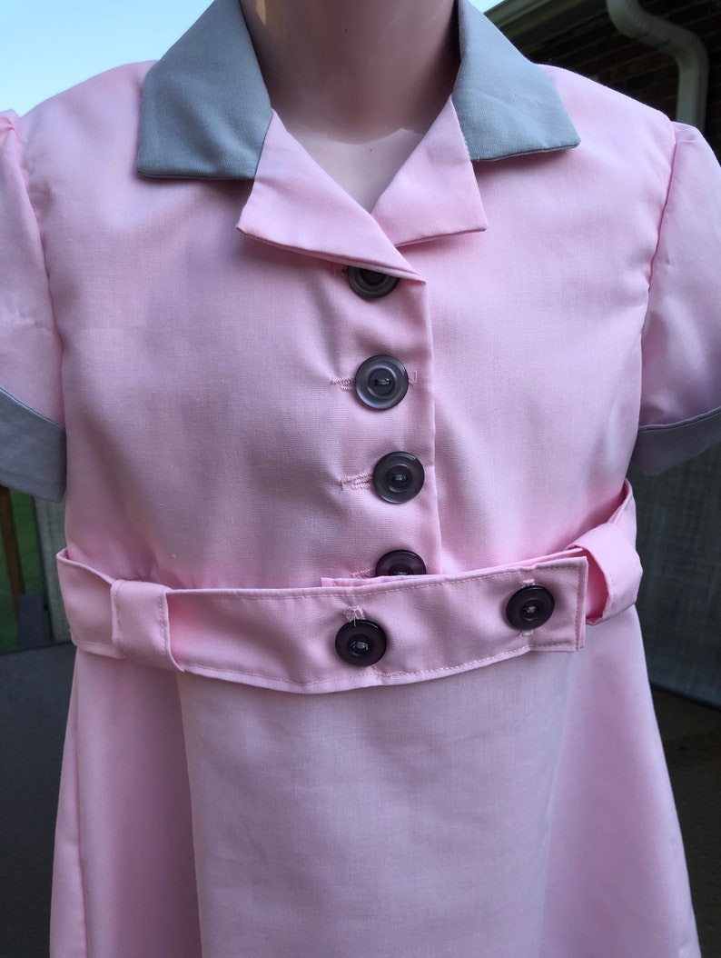 Lucy Chocolate Factory Costume Size 3T-8 girls, 50's Inspired Pink and Gray dress, Pink Bakers Hat, Lucy, Ethel, Halloween costume. image 2