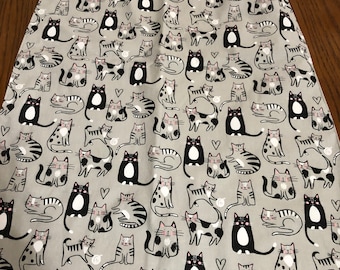 Adult Bibs - Cats, Senior Care Cover Up - Clothing Protector - Special Needs - Reversible with waterproof liner, gray with cats