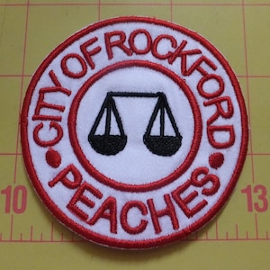 Rockford Peaches Embroidered Sew-On Patch - 3 inch by 3 inch, DIY, make your own costume