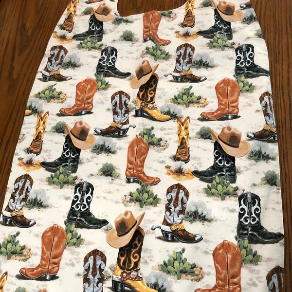 Adult Bibs - Cowboy Boots theme, Senior Care Cover Up - Clothing Protector - Special Needs - Reversible with waterproof liner, free ship