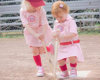 24 month or 2T,  A League of Their Own Vintage Rockford Peaches Dottie dress with Belt & front patch, Birthday, halloween