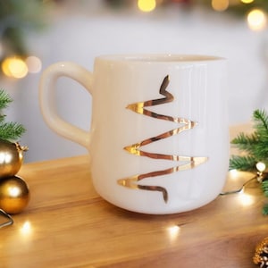 Handmade Ceramic Mug with 24 K Gold - Coffee and Tea Cup - Unique Pottery Gift for Women and Men