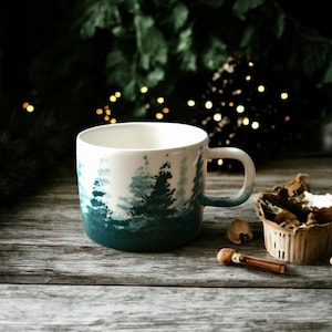 Handmade White Ceramic Mug , Minimalist Mug, Gift for Woman , Gift for Man, Mug For Gift, Forest Ceramic Mug, Tea Coffee Mug