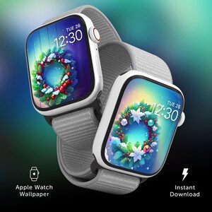 Fondo de pantalla de Apple Watch con coronas navideñas, esfera de reloj navideña, fondo de pantalla de reloj para vacaciones de invierno, fondo festivo para reloj inteligente