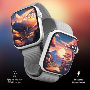 Anime Apple Watch Face Wallpaper, Anime Sunset Stripe, Anime Sunset Hintergrund, Retro Anime Digitaluhr-Gesicht